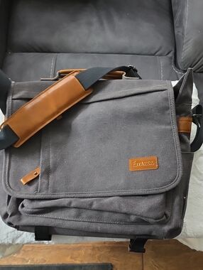 Canvas Messenger Bag with Brown Accents - Men Bags